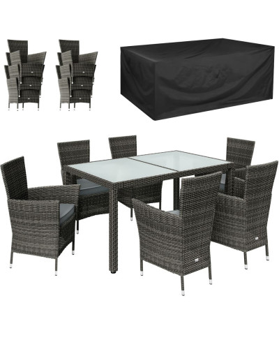 Polyrattan Gartenmöbel Set 7-tlg. inkl. Abdeckplane